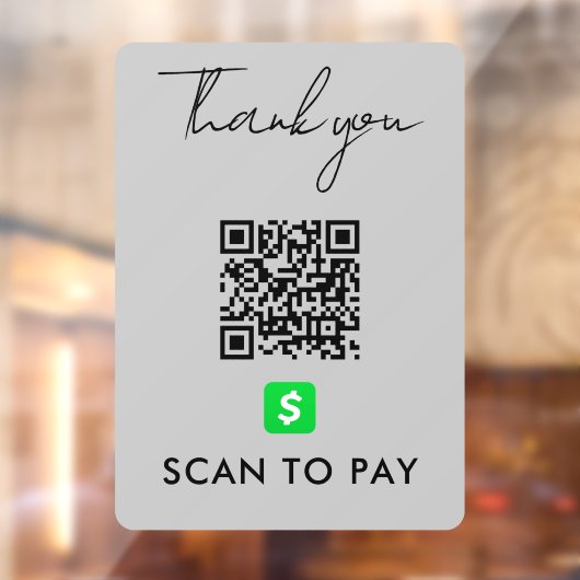 Autocollant Pour Fenêtre Merci CashApp QR Code numérisation pour payer gris (Feuille 2)