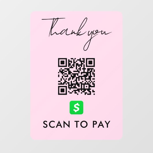 Autocollant Pour Fenêtre Merci CashApp QR Code numérisation pour payer rose (Feuille)