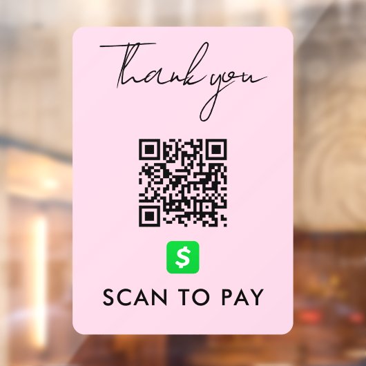 Autocollant Pour Fenêtre Merci CashApp QR Code numérisation pour payer rose (Feuille 2)
