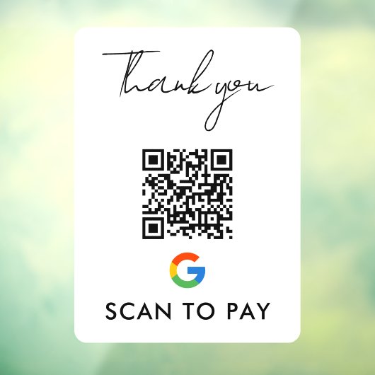 Autocollant Pour Fenêtre Merci Google Pay QR Code Scan pour payer blanc (Feuille 3)