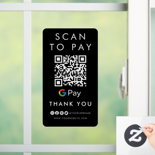 Autocollant Pour Fenêtre Merci Google Scan pour payer QR Code moderne noir (Maison)
