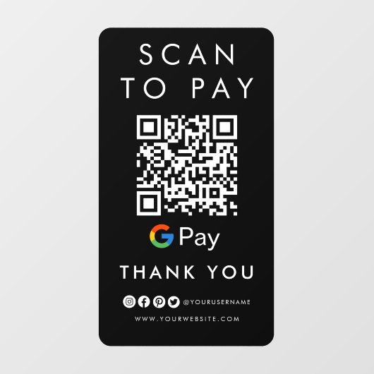Autocollant Pour Fenêtre Merci Google Scan pour payer QR Code moderne noir (Feuille)