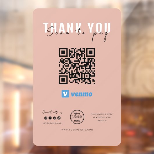 Autocollant Pour Fenêtre Merci numérisation pour payer Logo QR Code Venmo r (Feuille 2)