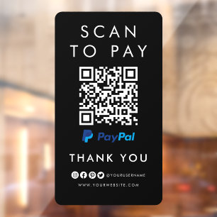 Autocollant Pour Fenêtre Merci Paypal Scan pour payer QR Code moderne Noir