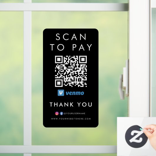 Autocollant Pour Fenêtre Merci Venmo Modern Scan pour payer QR Code noir (Maison)