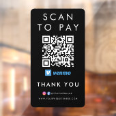 Autocollant Pour Fenêtre Merci Venmo Modern Scan pour payer QR Code noir (Feuille 2)