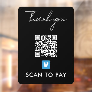 Autocollant Pour Fenêtre Merci Venmo QR Code Scan pour payer le noir modern