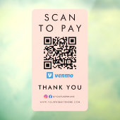 Autocollant Pour Fenêtre Merci Venmo Scan pour payer QR Code Blush rose (Feuille 3)