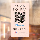 Autocollant Pour Fenêtre Merci Venmo Scan pour payer QR Code Blush rose (Feuille 2)