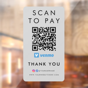 Autocollant Pour Fenêtre Merci Venmo Scan pour payer QR Code moderne gris