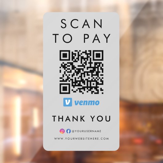 Autocollant Pour Fenêtre Merci Venmo Scan pour payer QR Code moderne gris (Feuille 2)