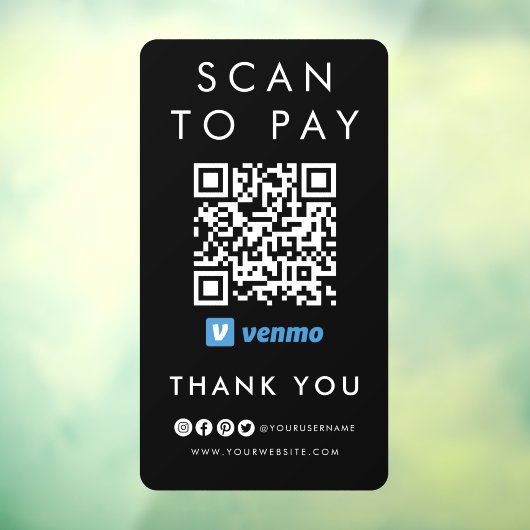 Autocollant Pour Fenêtre Merci Venmo Scan pour payer QR Code moderne Noir (Feuille 3)