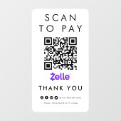 Autocollant Pour Fenêtre Merci Zelle numérisation pour payer QR Code modern (Feuille)