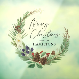 Autocollant Pour Fenêtre Merry Christmas Watercolor Folithe Wreath