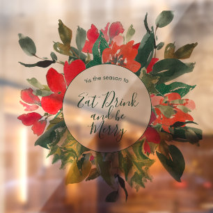 Autocollant Pour Fenêtre Merry Christmas Wreath Floral Green