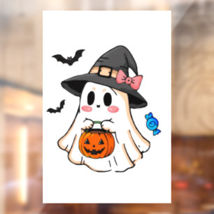 Autocollant Pour Fenêtre Mignon fantôme Halloween Kawaii dans un chapeau de