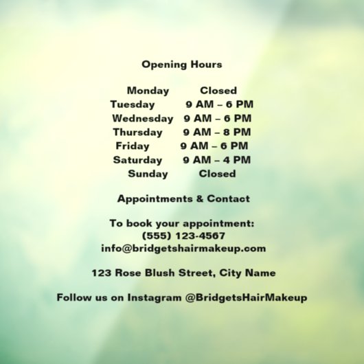 Autocollant Pour Fenêtre Minimal Black Transparent salon Opening Hours (Feuille 3)