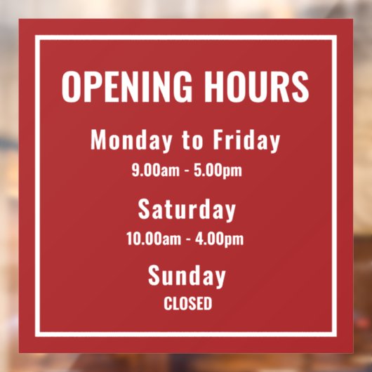Autocollant Pour Fenêtre Minimalist Red Business Opening Hours Sign (Feuille 2)
