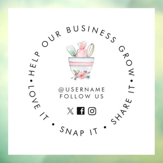 Autocollant Pour Fenêtre Mixage bow Bakery Les médias sociaux suivent Windo (Feuille 3)