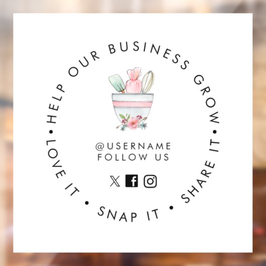 Autocollant Pour Fenêtre Mixage bow Bakery Les médias sociaux suivent Windo (Feuille 2)