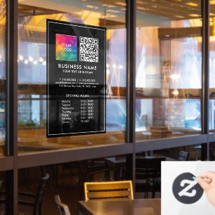 Autocollant Pour Fenêtre Modèle d'heures d'ouverture Logo QR Code de l'entr