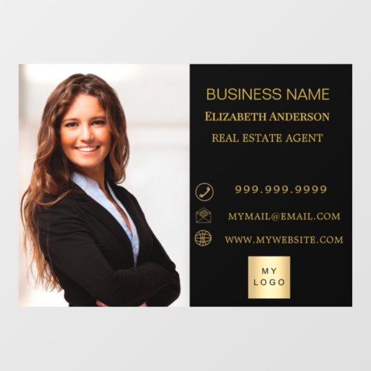 Autocollant Pour Fenêtre Modern Business Photo Contact Information black (Feuille)