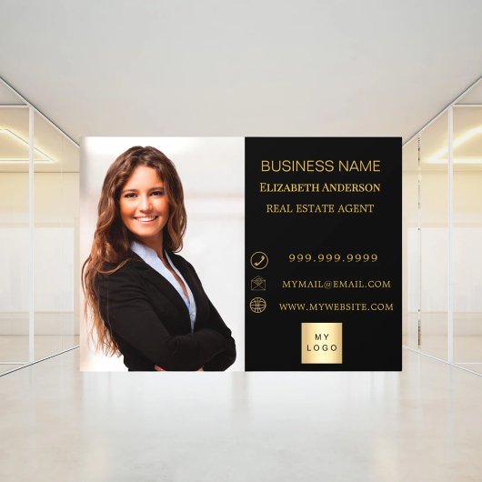 Autocollant Pour Fenêtre Modern Business Photo Contact Information black
