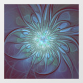 Autocollant Pour Fenêtre Moderne Abstrait tendance Fleur bleue Fractal Art (Feuille)