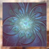 Autocollant Pour Fenêtre Moderne Abstrait tendance Fleur bleue Fractal Art (Feuille 2)