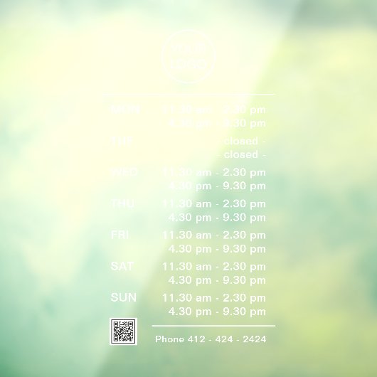 Autocollant Pour Fenêtre Moderne Complexe blanc Heures d'ouverture Logo Cod (Feuille 3)