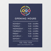 Autocollant Pour Fenêtre Moderne heures d'ouverture simples bleu marine | (Feuille)