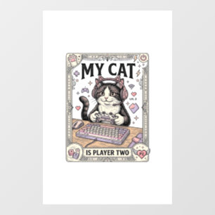 Autocollant Pour Fenêtre Mon chat est joueur deux Chat Gamer Tech Vintage V