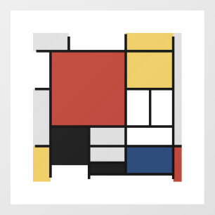 Autocollant Pour Fenêtre Mondrian Peinture Rouge Plane Jaune Noir Gris Bleu