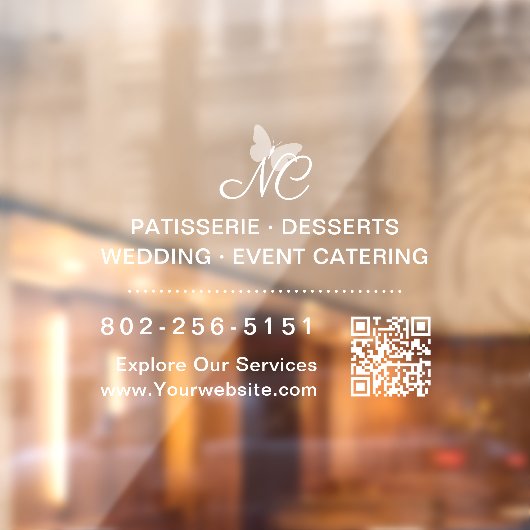 Autocollant Pour Fenêtre Monogramme d'entreprise élégant Code QR Téléphone (Feuille 2)