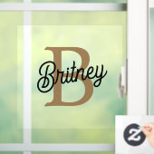 Autocollant Pour Fenêtre Monogramme moderne élégant Nom Black Gold Script (Maison)