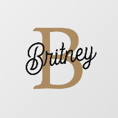 Autocollant Pour Fenêtre Monogramme moderne élégant Nom Black Gold Script (Feuille)