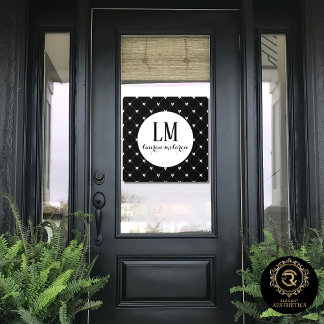 Autocollant Pour Fenêtre Monogramme Noir & Blanc à Nœud