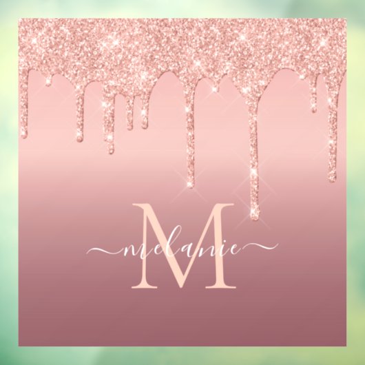 Autocollant Pour Fenêtre Monogramme Nom Rose Gold Blush Parties scintillant (Feuille 3)