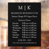 Autocollant Pour Fenêtre Monogramme ou Ajouter Logo Heures d'Ouverture Noir (Feuille 2)