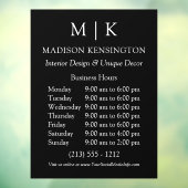 Autocollant Pour Fenêtre Monogramme ou Ajouter Logo Heures d'Ouverture Noir (Feuille 3)