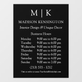 Autocollant Pour Fenêtre Monogramme ou Ajouter Logo Heures d'Ouverture Noir (Feuille)