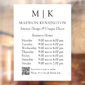 Autocollant Pour Fenêtre Monogramme ou ajouter un logo Heures d'ouverture Q (Feuille 2)