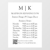 Autocollant Pour Fenêtre Monogramme ou ajouter un logo Heures d'ouverture Q (Feuille)