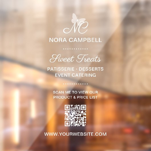 Autocollant Pour Fenêtre Monogramme professionnel simple Nom commercial QR  (Feuille 2)