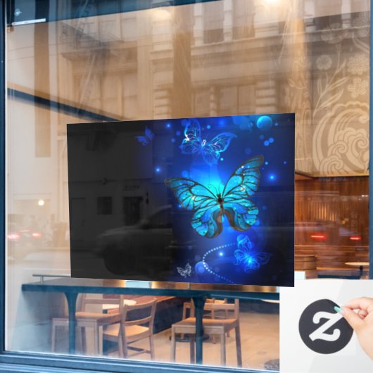 Autocollant Pour Fenêtre Morpho Butterfly in the Dark Background (Fenêtre de café)