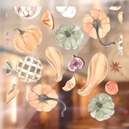 Autocollant Pour Fenêtre Motif Citrouille couleur aquarelle | Vibes d'autom (Feuille 2)