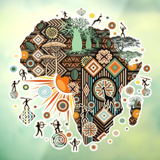 Autocollant Pour Fenêtre Motif de carte d'Afrique éléments tribaux décorati (Feuille 3)