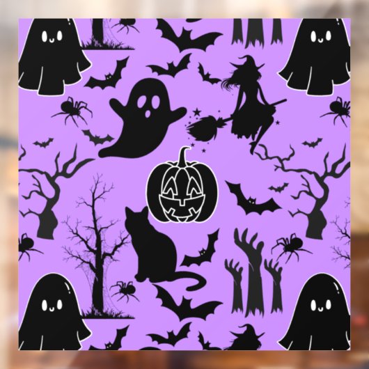 Autocollant Pour Fenêtre Motif d'Halloween. Éffrayant et mignon.b L Violet (Feuille 2)