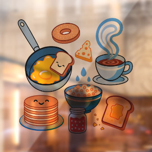Autocollant Pour Fenêtre Motif petit déjeuner mignon – Nourriture kawaii sa
