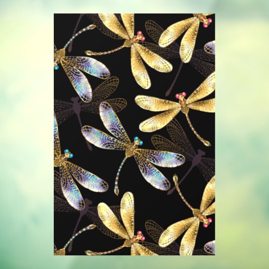 Autocollant Pour Fenêtre Motif sans couture avec libellules d'or (Feuille 3)
